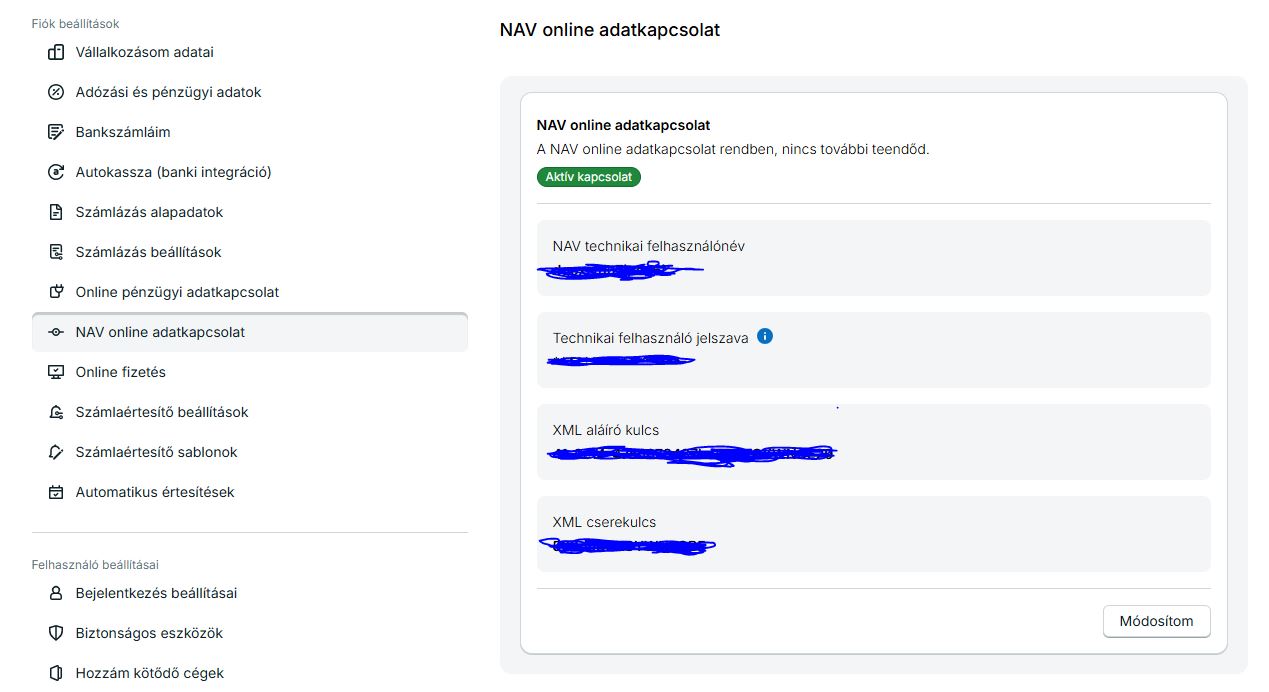 Számlázz.hu NAV beállítások